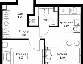 1-комнатная квартира, 31.05 м2 , 59 этаж, ул. Верейская, 29/32Д - фото 1