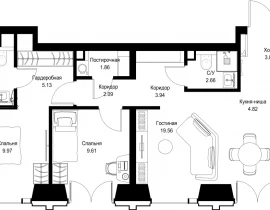 2-комнатная квартира, 67.36 м2 , 9 этаж, ул. Верейская, 29/32Д - фото 1