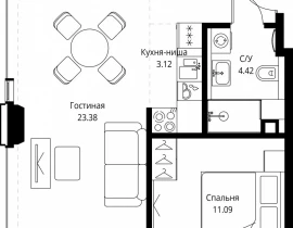 1-комнатная квартира, 48.13 м2 , 16 этаж, ул. Верейская, 29/32Д - фото 1