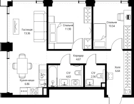 2-комнатная квартира, 61.16 м2 , 27 этаж, ул. Верейская, 29/32Д - фото 1