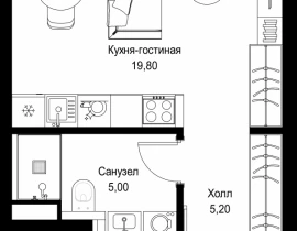 Квартира студия, 30 м2 , 21 этаж, Вишневая, 7 - фото 1