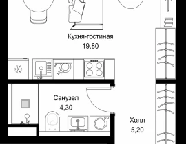 Квартира студия, 29.3 м2 , 25 этаж, Вишневая, 7 - фото 1