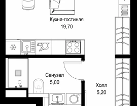 Квартира студия, 29.9 м2 , 6 этаж, Вишневая, 7 - фото 1