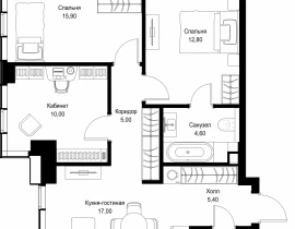 3-комнатная квартира, 74.1 м2 , 11 этаж, Вишневая, 7 - фото 1