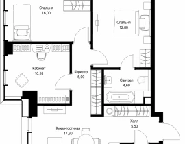 3-комнатная квартира, 74.9 м2 , 17 этаж, Вишневая, 7 - фото 1