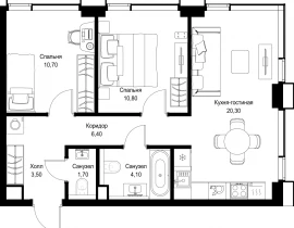 2-комнатная квартира, 57.5 м2 , 28 этаж, Вишневая, 7 - фото 1