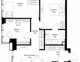 3-комнатная квартира, 74.1 м2 , 9 этаж, Вишневая, 7 - фото 1