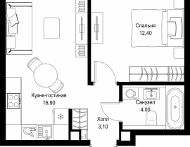 1-комнатная квартира, 36.4 м2 , 10 этаж, Вишневая, 7 - фото 1