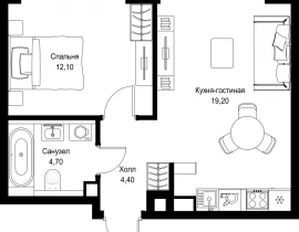 1-комнатная квартира, 40.4 м2 , 14 этаж, Вишневая, 7 - фото 1
