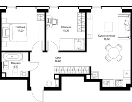 2-комнатная квартира, 56 м2 , 34 этаж, Вишневая, 7 - фото 1