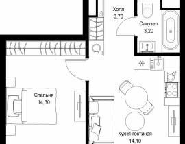 1-комнатная квартира, 35.3 м2 , 46 этаж, Вишневая, 7 - фото 1