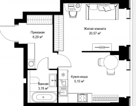 1-комнатная квартира, 35.72 м2 , 13 этаж, Вишневая, 7 - фото 1