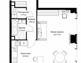 1-комнатная квартира, 47.77 м2 , 19 этаж, Вишневая, 7 - фото 1