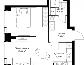 1-комнатная квартира, 40.23 м2 , 19 этаж, Вишневая, 7 - фото 1