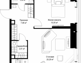 2-комнатная квартира, 72.74 м2 , 26 этаж, Вишневая, 7 - фото 1
