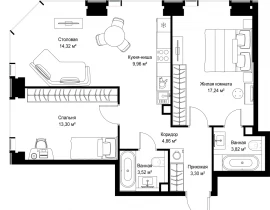 2-комнатная квартира, 70.32 м2 , 35 этаж, Вишневая, 7 - фото 1