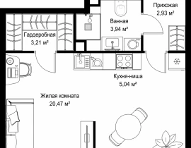 1-комнатная квартира, 35.59 м2 , 39 этаж, Вишневая, 7 - фото 1