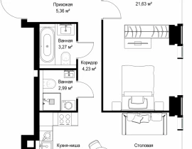 2-комнатная квартира, 56.63 м2 , 54 этаж, Вишневая, 7 - фото 1