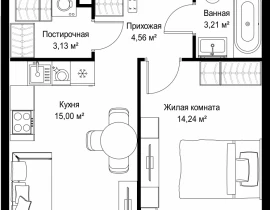 1-комнатная квартира, 40.14 м2 , 20 этаж, Вишневая, 7 - фото 1