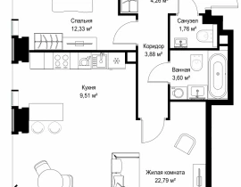 2-комнатная квартира, 58.13 м2 , 24 этаж, Вишневая, 7 - фото 1