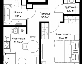 1-комнатная квартира, 35.81 м2 , 12 этаж, ул. Верейская, 29/42 - фото 1