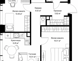 2-комнатная квартира, 59.02 м2 , 12 этаж, ул. Верейская, 29/42 - фото 1