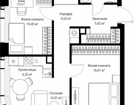 2-комнатная квартира, 59.02 м2 , 12 этаж, ул. Верейская, 29/42 - фото 1