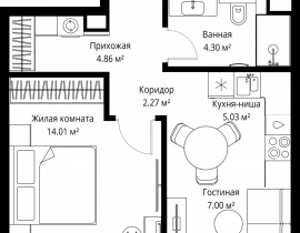 1-комнатная квартира, 37.47 м2 , 15 этаж, ул. Верейская, 29/42 - фото 1