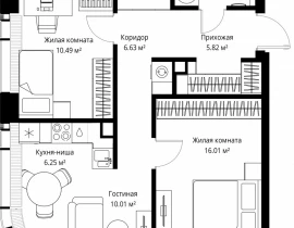 2-комнатная квартира, 59.02 м2 , 18 этаж, ул. Верейская, 29/42 - фото 1