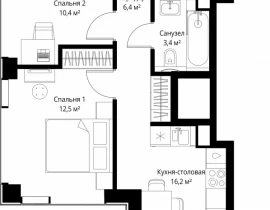 2-комнатная квартира, 56.3 м2 , 20 этаж, ул. Верейская, 29/35 - фото 1