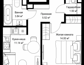 1-комнатная квартира, 36 м2 , 21 этаж, ул. Верейская, 29/42 - фото 1