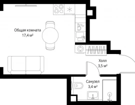 1-комнатная квартира, 24.3 м2 , 21 этаж, ул. Верейская, 29/35 - фото 1