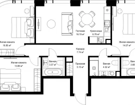 3-комнатная квартира, 92.01 м2 , 21 этаж, ул. Верейская, 29/42 - фото 1