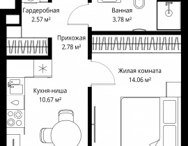 1-комнатная квартира, 33.86 м2 , 23 этаж, ул. Верейская, 29/42 - фото 1