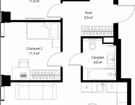 2-комнатная квартира, 69.1 м2 , 2 этаж, ул. Верейская, 29/35 - фото 1