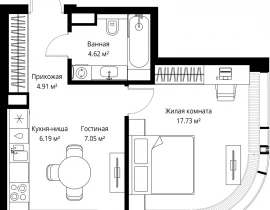 1-комнатная квартира, 40.5 м2 , 2 этаж, ул. Верейская, 29/42 - фото 1