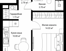 1-комнатная квартира, 32.97 м2 , 2 этаж, ул. Верейская, 29/42 - фото 1