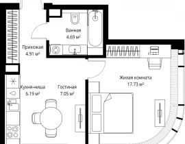 1-комнатная квартира, 40.57 м2 , 3 этаж, ул. Верейская, 29/42 - фото 1