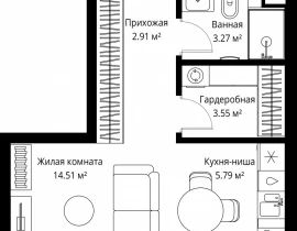 1-комнатная квартира, 30.03 м2 , 3 этаж, ул. Верейская, 29/42 - фото 1
