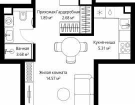 1-комнатная квартира, 28.13 м2 , 3 этаж, ул. Верейская, 29/42 - фото 1