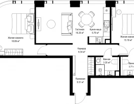 2-комнатная квартира, 73.95 м2 , 3 этаж, ул. Верейская, 29/42 - фото 1