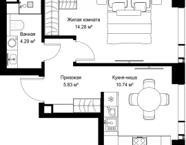 1-комнатная квартира, 35.14 м2 , 6 этаж, ул. Верейская, 29/42 - фото 1