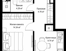1-комнатная квартира, 33.13 м2 , 6 этаж, ул. Верейская, 29/42 - фото 1