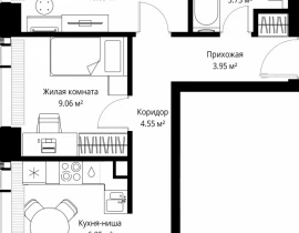 2-комнатная квартира, 57.58 м2 , 6 этаж, ул. Верейская, 29/42 - фото 1