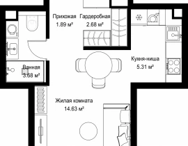 1-комнатная квартира, 28.19 м2 , 8 этаж, ул. Верейская, 29/42 - фото 1