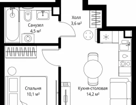 1-комнатная квартира, 32.4 м2 , 21 этаж, ул. Верейская, 29/35 - фото 1