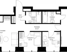 3-комнатная квартира, 75.7 м2 , 2 этаж, ул. Верейская, 29/35 - фото 1