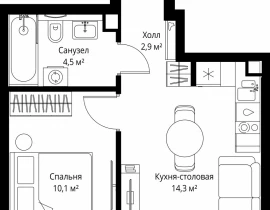 1-комнатная квартира, 31.8 м2 , 30 этаж, ул. Верейская, 29/35 - фото 1