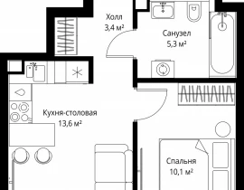 1-комнатная квартира, 32.4 м2 , 42 этаж, ул. Верейская, 29/35 - фото 1