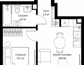 1-комнатная квартира, 31.8 м2 , 45 этаж, ул. Верейская, 29/35 - фото 1